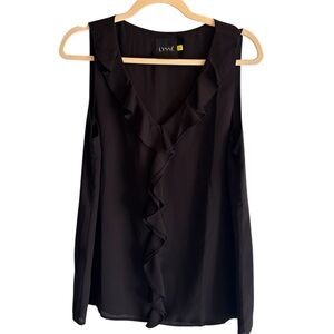 Lysse Women's Black Ruffle V-Neck Sleeveless Top in Size M